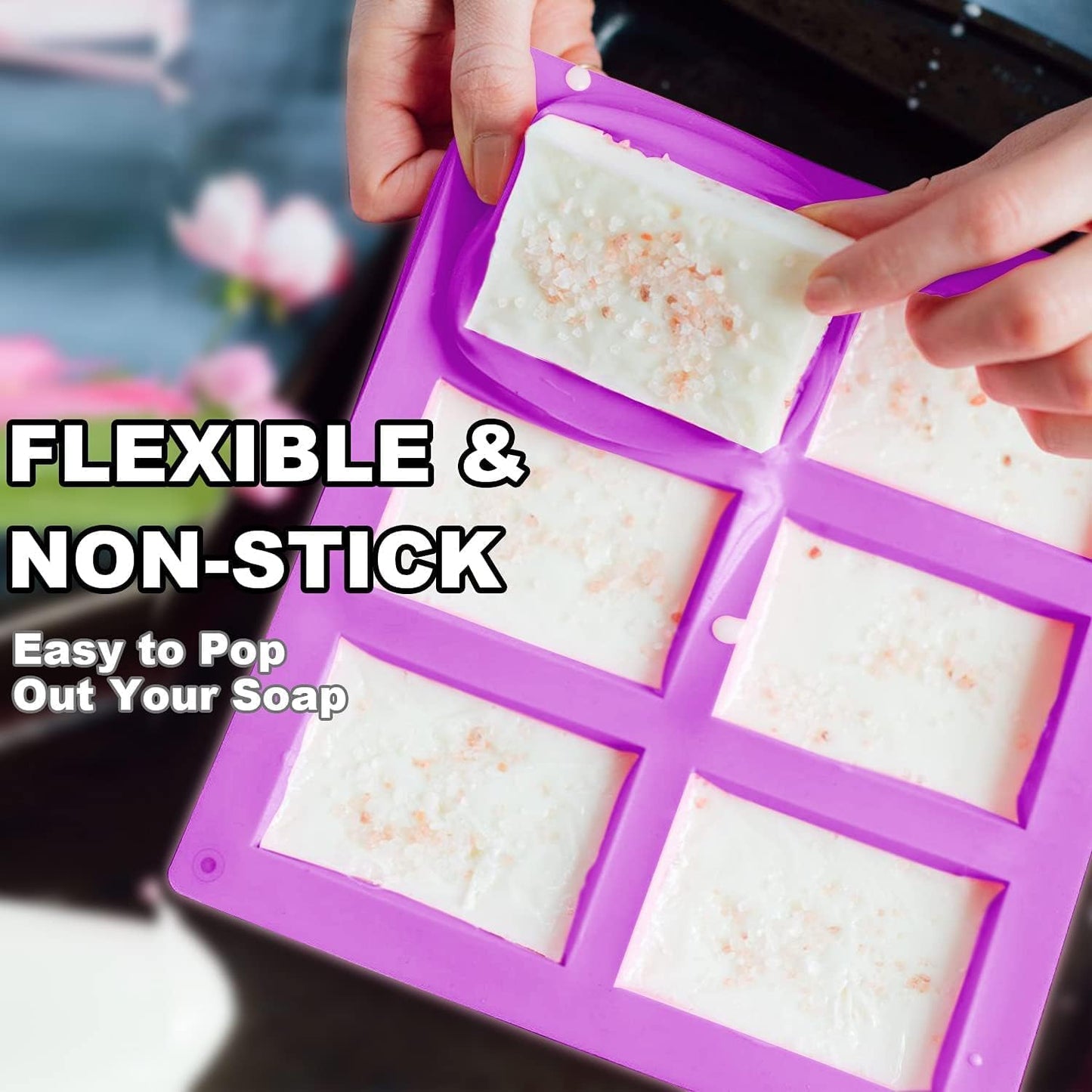 4 Pack Silicone Soap Molds, 6 Cavities Rectangle Silicone Soap Mold, Great for Homemade Craft Soap Bar Mold, DIY Chocolate Molds, Cake Molds & Ice Cube Trays - Just Pop Out (Purple & Pink)