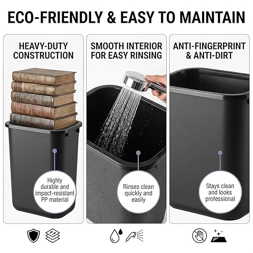12-Pack Small Trash Can Wastebasket, 3.25 Gallon Slim Plastic Garbage Container, Shatter-Resistant Waste Bin for Office, Bathroom, Bedroom, Kitchen, Dorm Rooms and Classrooms, Black
