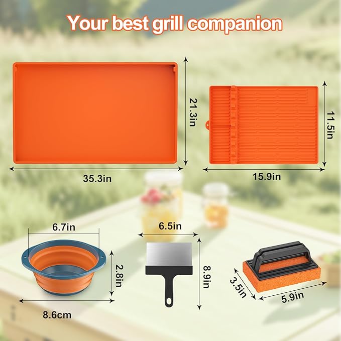 Silicone Griddle Cover Set for Blackstone 36" with 16" Blackstone Griddle Accessories, Cleaning Brush | Heavy Duty Food-Grade Grill Mats Accessories | All Season Protection from Dirt Rust