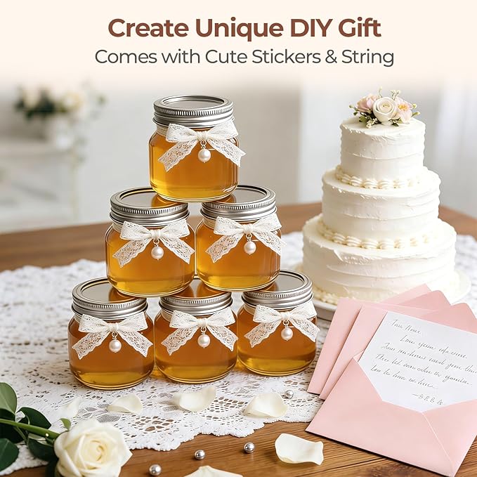 ComSaf 8 oz Regular Mouth Mason Jars,6Pcs Glass Jars for Home Cooks Making Jam and Jelly, and Crafters Creating DIY Candles and Party Favors, Canning Jar with Lids and Rings，Includes Labels & Twine