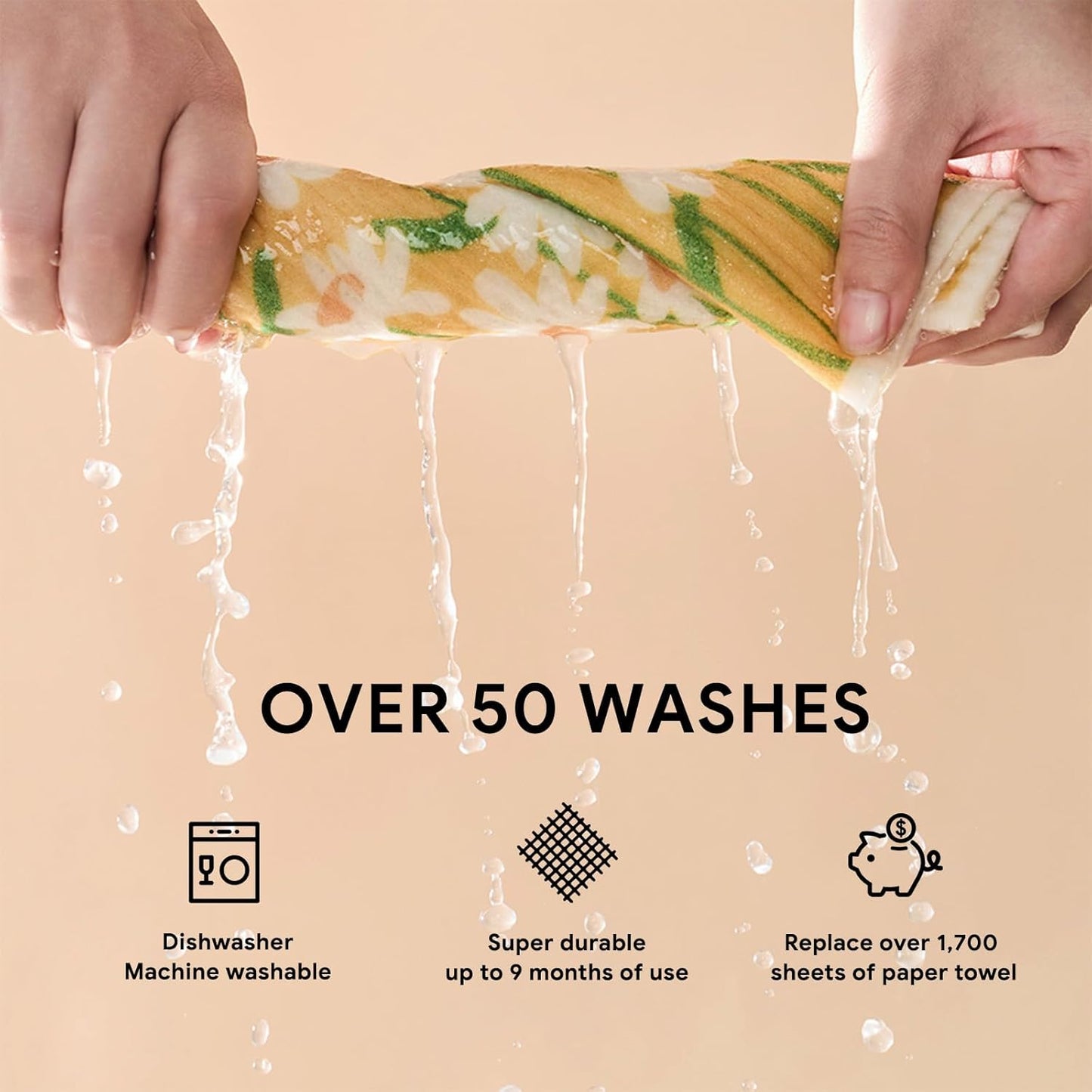 RECYCO Swedish Dishcloths for Kitchen | 4 Pack Oversized Washable Dish Rags | Large Cellulose Reusable Cleaning Paper Towels | Absorbent Counter Dish Cloth Sponge XL Kitchen Wipes, 12" L x 10" W