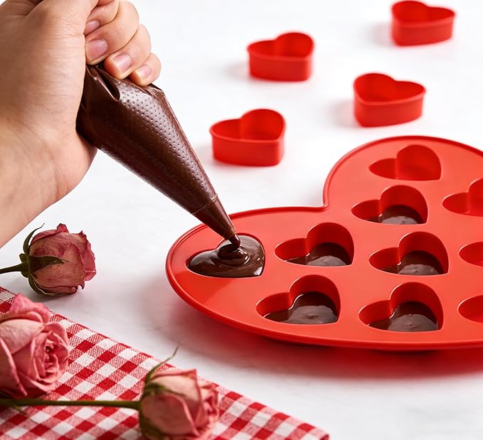 4 Pack 10-Cavity Heart Silicone Molds Non-Stick Food Grade Reusable Baking Molds for Chocolate Candy Gummy Jello Ice Cube Soap DIY Valentine's Day Craft Making