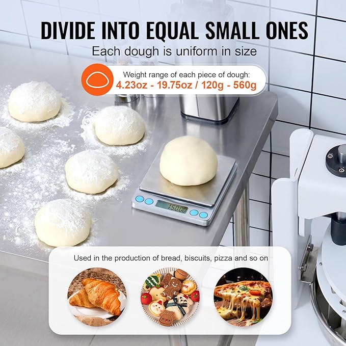 VEVOR Dough Divider Rounder, 10PCS Manual Dough Equal Divider Machine, 4.23oz - 19.75oz Hand Press Dough Cutter with 304 Stainless Steel Tray and Blade, Bread Maker for Bakery, Restaurant, Commercial
