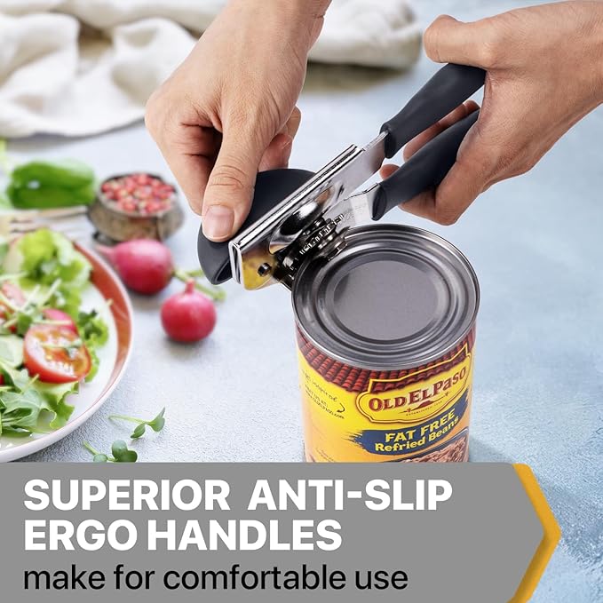 Can Opener Manual Heavy Duty, UHIYEE Hand Held Can Openers for Seniors with Comfort Grip Sharp Blade, Solid Steel Hand Manual Can Open with Magnet for Kitchen Camping, Gray