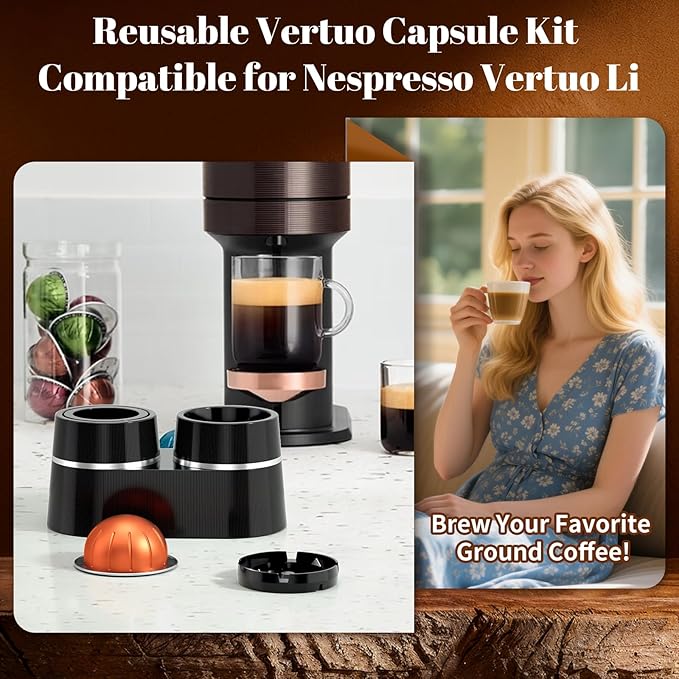 Reusable Coffee Pods Kit Compatible for Nespresso Vertuoline Pods, Refill Dual Pods Kit with Upgrade Lid Opener, 52 Pcs Aluminum Foil Seals Lids for Nespresso VertuoPlus Espresso Machine(No pods)