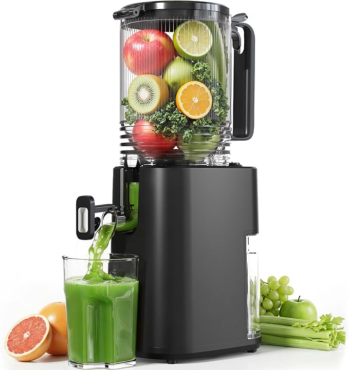 Cold Press Juicer, 5.5inch Wide Feed Chute Slow Juicer Machine, Masticating Juicer for Whole Vegetables & Fruits, Black