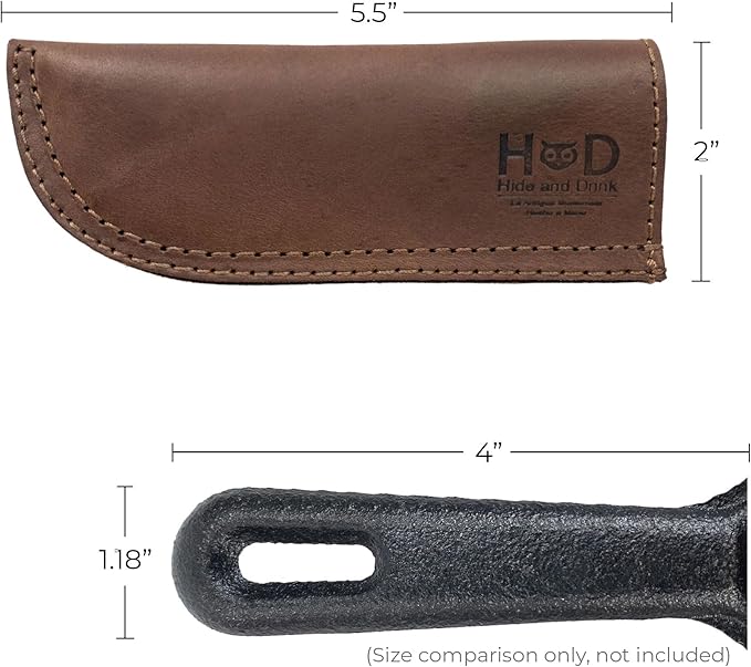 Hide & Drink, Hot Pan Handle Cover Handcrafted from Thick Full Grain Leather - Heat Resistant, Sturdy Grip for a Cast Iron Skillet, Frying Pan, Cookware - (Bourbon Brown)