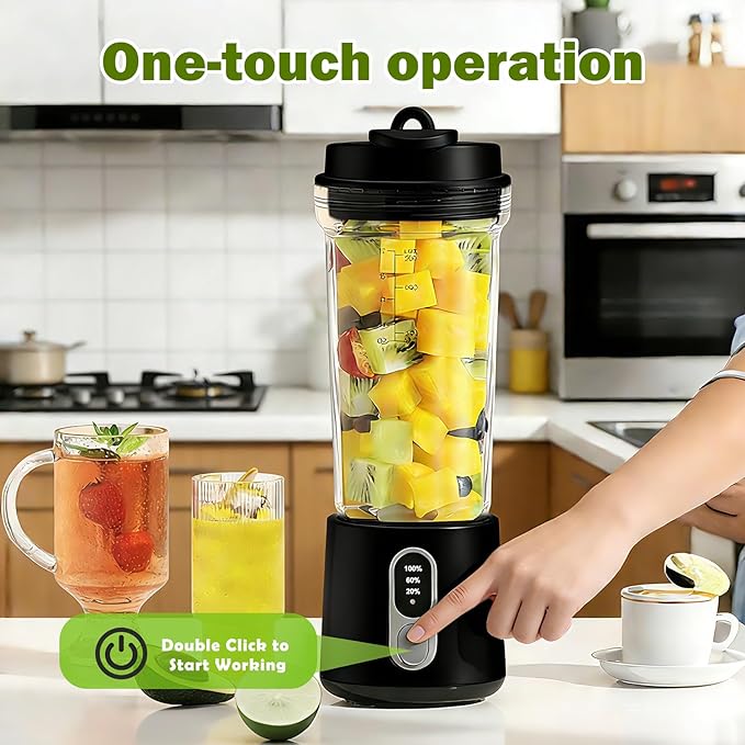 Portable Blender for Smoothies Electric Juicer - Freshly Juices Milk shakes and Baby food Small Portable Blender with 300W Motor Mini Mixer with Extra Lid Suitable for Outdoor Sports Travel
