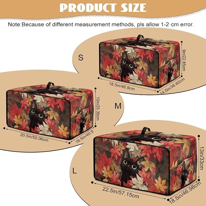 Air Fryer Toaster Oven Dust Cover Dust Protection Countertop Convection Oven Cover Stain-resistant Kitchen Appliance Protector, L, Black Cat Maple Leaf Fall Decor