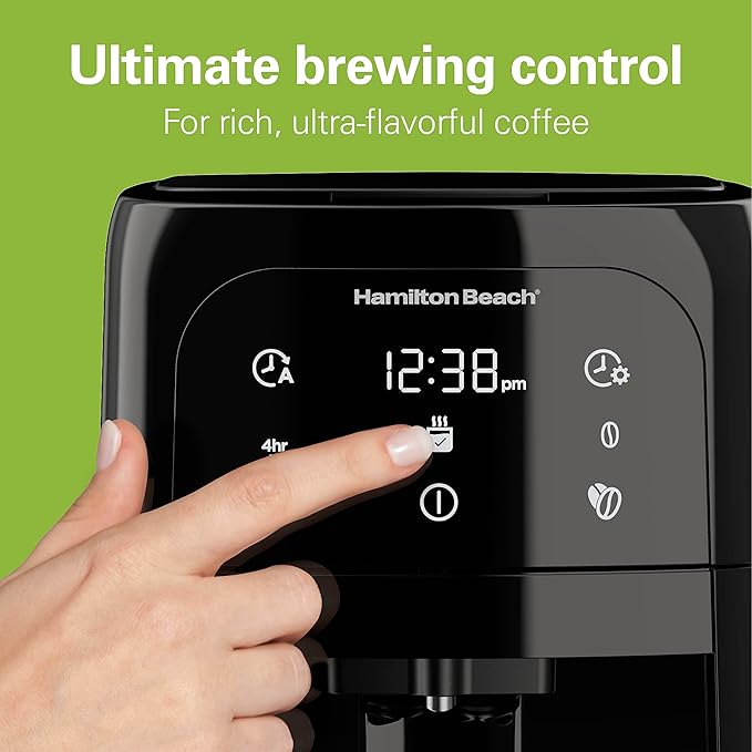 Hamilton Beach One Press Programmable Dispensing Drip Coffee Maker with 12 Cup Internal Brew Pot, Removable Water Reservoir, Black Next Gen (47600)