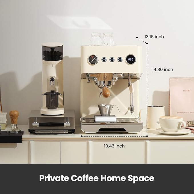 Gemilai G3028A Espresso Machine, 15 Bar Professional Coffee Maker with Adjustable Pressure & Automatic Milk Frother, Dual PID & 550ml Boiler, 57oz Tank, Stainless Steel for Cappuccino, Latte White
