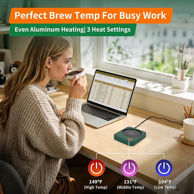 VOBAGA Coffee Mug Warmer for Desk with Auto Shut Off & 3-Temp Settings, Coffee Cup Warmer with Smart Safety Alert Home Office Accessory, Perfect for Coffee, Tea, Milk (No Mug)