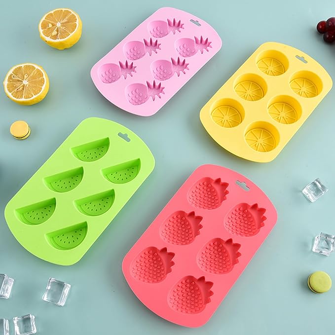 4 Pack Fruit Silicone Molds Set - Watermelon/Strawberry/Lemon/Pineapple Shapes for Gummy, Chocolate, Ice Cubes - Reusable Candy & Cake Decor Baking Tools