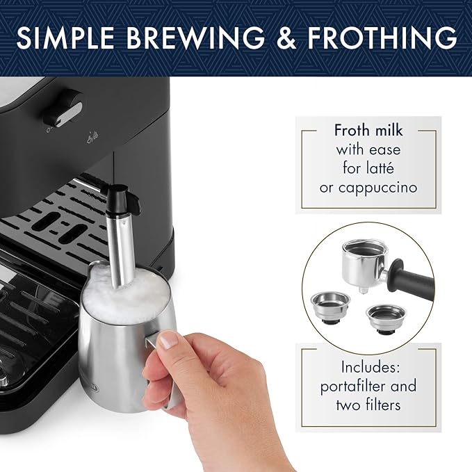 DeLonghi Stainless Steel Milk Frothing Pitcher for DeLonghi Stilosa Manual Espresso Machine