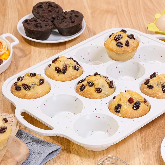 CAKETIME Silicone Muffin Pans for Baking, Metal Reinforced Frame Regular 12 Cups & Mini 24 Cups Cupcake Pan Set Nonstick Muffin Pan for Homemade Baking Easy to Handle
