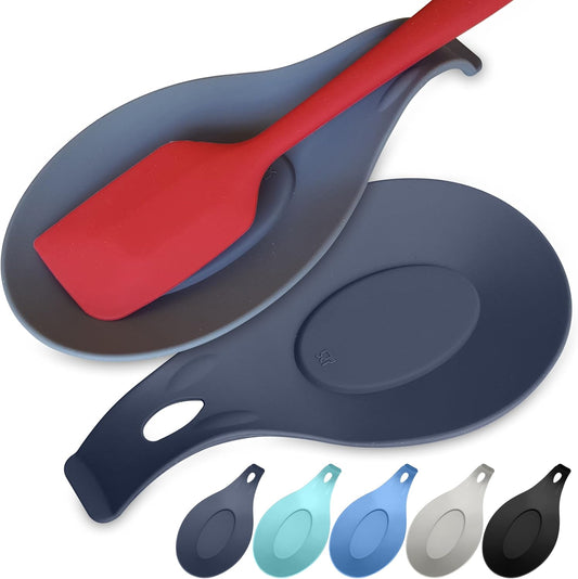 Silicone Spoon Rest for Stove Top, Set of 2 - HEAT RESISTANT, EASY TO CLEAN Kitchen Spoon Rest for Kitchen Counter, Holds XL Utensils, Safe on GLASS & INDUCTION Cooktops, DOESN’T BREAK if Dropped