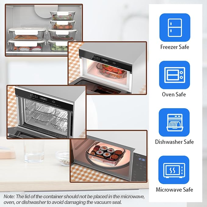 Vacuum Sealer & Food Storage Container for Food, Handheld Vacuum Pump For Glass Vacuum Storage Containers|2 compartment [21 Oz-4 PACK] & 10 Reusable Food Saver Sealer Bags[8.5 Cups]