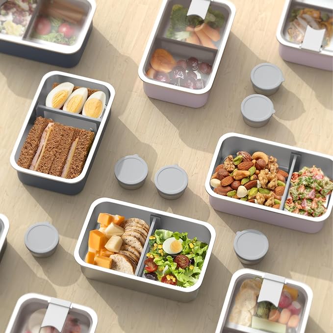 Bakpoco Stainless Steel Bento Lunch Box for Adult, 42oz Leak-Proof Lunch Box Containers, Microwave-Safe, with Adjustable Divider, Convenient Metal Lunchbox for Work, Travel