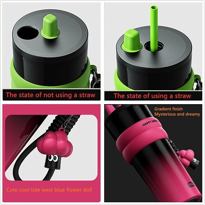 Gerrit 710ml large capacity 316 stainless steel thermos cup, coffee cup with straw, student cup, portable sports travel car cup (3 colors) (dark green polar night)