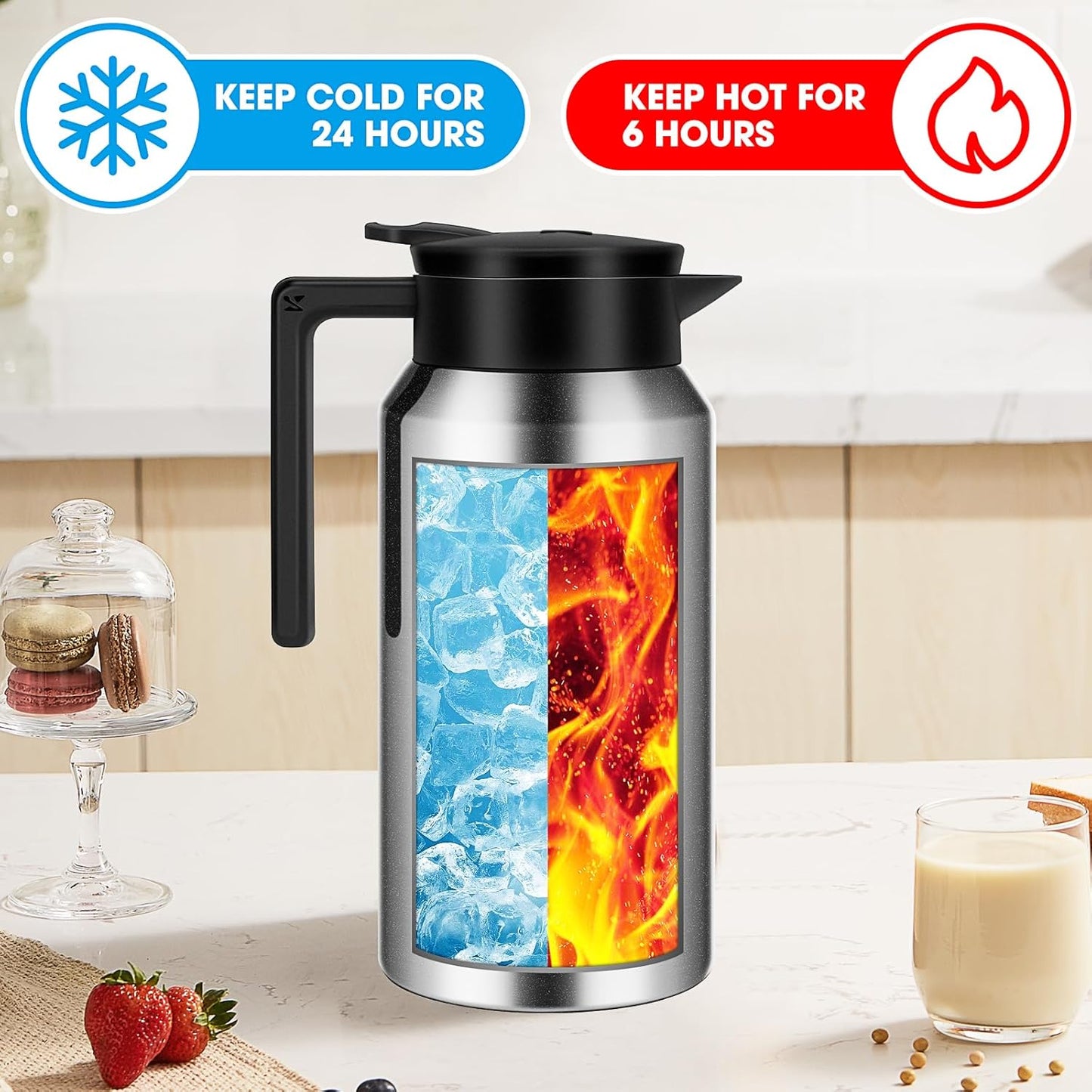 ShineMe Coffee Carafe, 40oz(1.2L) Stainless Steel Thermal Coffee Carafe for Keeping Hot/Cold, Travel Size Insulated Pitcher for Coffee, Tea, Water, Beverage Dispenser