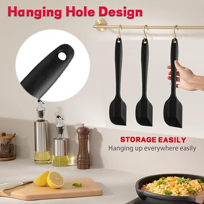 8 Pieces Silicone Spatula, 8.5 inch Non-stick Spatulas with Stainless Steel Core,Heat Resistant-500℉, Food Grade Silicone, Dishwasher Safe, for Mixing,Cooking,Baking (Black)