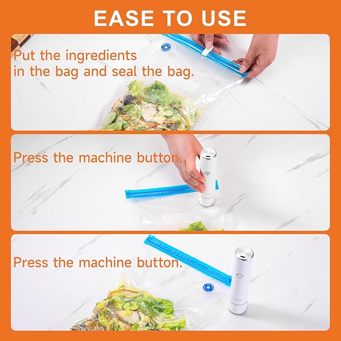 JEETEE Vacuum Sealer with 35 Reusable Bags for Food Fresh, Compact & Handhed Vacuum Sealer Machine for Food Seal, Portable, White