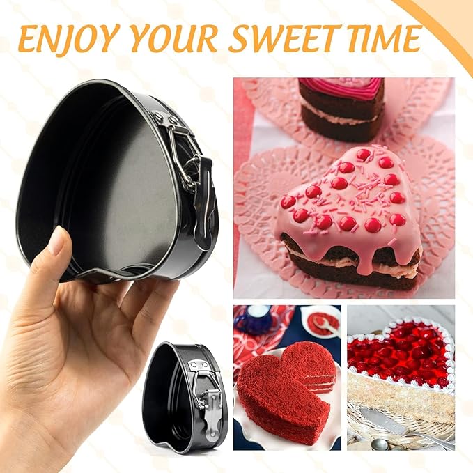 Springform Cake Pan Set of 3 (4, 7, 9 Inch) Heart Leakproof Nonstick Cheesecake Pans with Removable Bottom Carbon Steel Bakeware