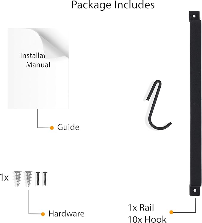 Wallniture Gourmet Kitchen Rail with 10 Hooks, Wall Mounted Wrought Iron Hanging Utensil Holder Rack with Black 17 Inch