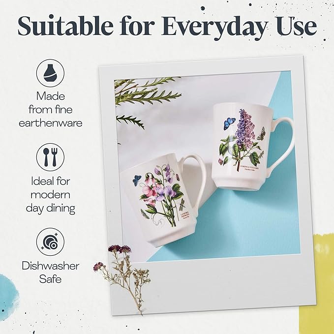Portmeirion Botanic Garden 30-Piece Dinnerware Set - Nature-Inspired Floral Motifs - Dishwasher, Microwave, Freezer Safe Elegant Dining Plates, Bowls, Mugs - Fine Earthenware for Home Gatherings