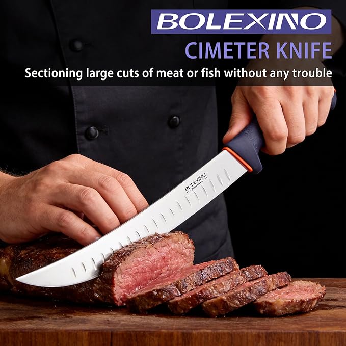 12 Inch Carving Knife, Brisket Slicing Knife with Granton Edge, X50CrMoV15 Stainless Steel Butcher Knife for Meat Cutting, BBQ & Turkey