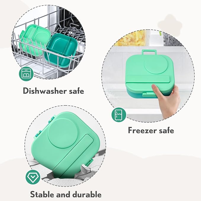 Bento Lunch Box with 12oz Soup Thermo,4 Compartments Lunch Box Containers, Spoon&Sauce Jar, BPA Free&Leak proof,Insulated Food Jar for Travel (Green)