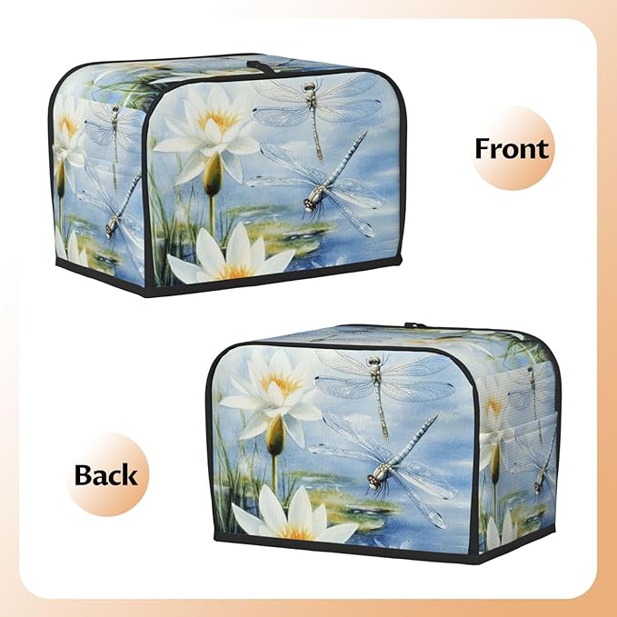 Light Blue Dragonflies Toaster Cover 2 Slice, Cute Country Bread Machine Cover, Washable Toaster Kitchen Small Appliance Cover Stain Resistant,with Top Handle