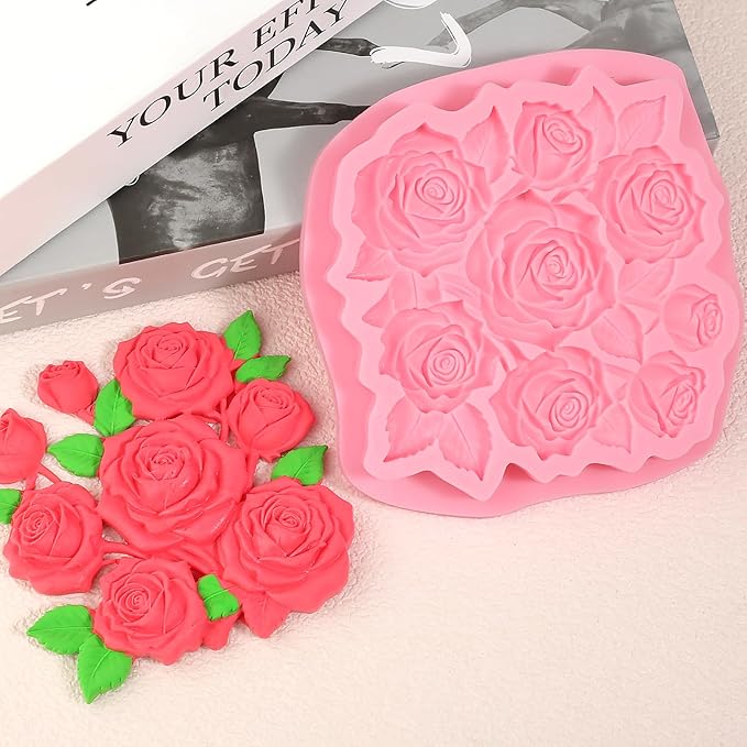 1 Pcs Rose Fondant Mold, Exquisite Flower Candy Silicone Mold, for Home Kitchen Baking Cookies Chocolate Salted Dough Almond Candy Flower Paste Chewing Gum DIY Resin Crafts Clay Shapes Soap