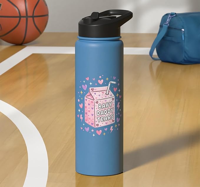 Baby Daddy Tears Retro Pink Milk Carton Hearts Aesthetic Stainless Steel Insulated Water Bottle