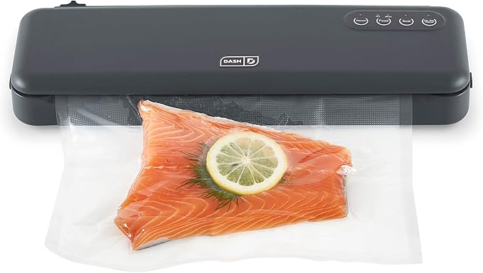 Dash SuperSeal Vacuum Sealer - Airtight Meal Packaging for Sous Vide & Safe Food Storage - Includes Single-Use & Reusable Bags - Gray