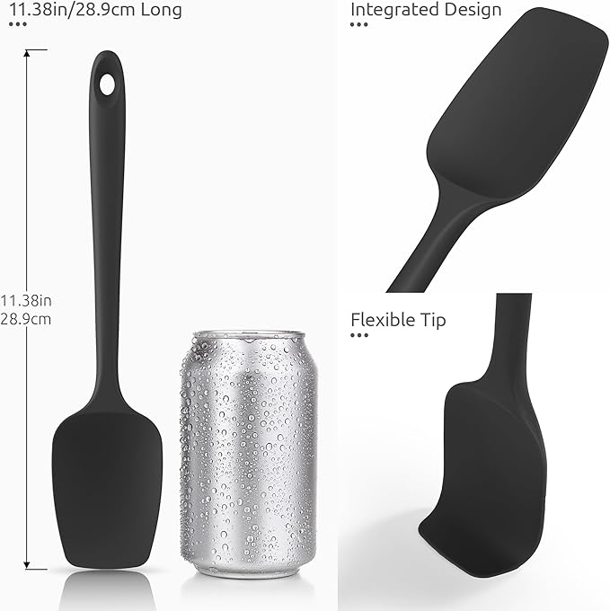 U-Taste 18/8 Stainless Steel Measuring Cups and Spoons Set of 10 and 600ºF Heat Resistat Silicone Flexible Baking Spoon Spatula & Cooking Scoop Spoonula (Black)