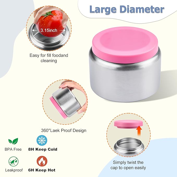 Bento Lunch Box for Kids with 8oz Soup Thermo, Leak-proof Lunch Food Containers with 5 Compartment, Insulated Lunch Bag & 17oz Stainless Steel Water Bottle for School, Trvael