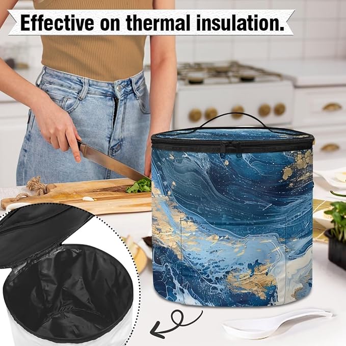 Blue Marble Electric Pressure Cooker Insulation Handbag Keep Appliance Clean Electric Pressure Cooker Bag with Accessories Pockets