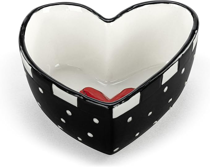 DEMDACO Heartful Home by Tracy Pesche Collection Red Heart with Black Trim Small 4 x 4 Stoneware Tabletop Candy Dish Cookie Canister