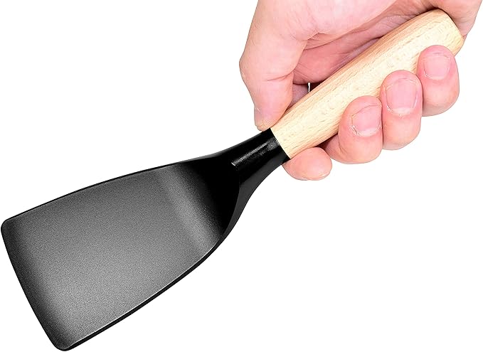Short Spatula, Stylish Kitchen Tool, Flexible Non Stick Heat Resistant Nylon Turner Spatula, Wooden Short Handle, Cooking for Fish, Eggs, Pancakes
