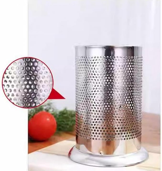 Tissting Stainless Steel Kitchen Utensil Holder, Chopsticks Straw Basket Drying Rack Utensil Organizer, Round Silverware Draining Organizer Drying Rack with Drain Holes