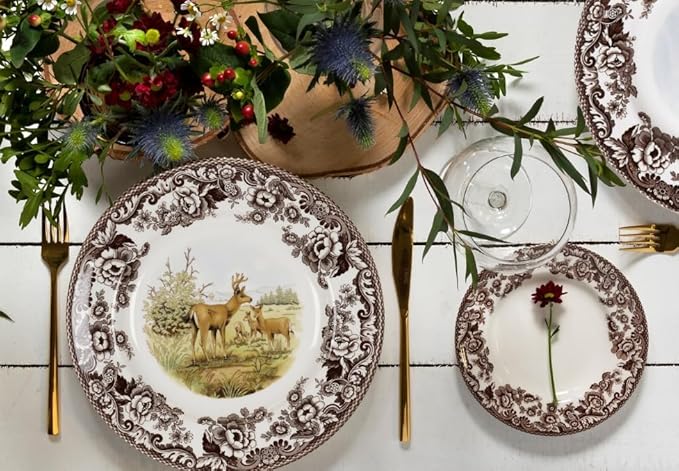 Spode Woodland American Wildlife Mule Deer Dinner Plate - Rustic Earthenware Tableware, 10.5" Collectible Plate for Holiday Dining, Dishwasher, Microwave, Oven Safe - Made in England