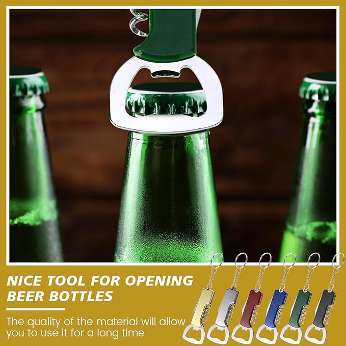 Ziliny 24 Pcs Bottle Opener Keychain Bulk Wine Bottle Beer Opener Keychain 3.27" Stainless Steel Corkscrew Waiter Corkscrew Wine Keyring Gifts for Christmas Bar Party Wedding Home (Multi Color)