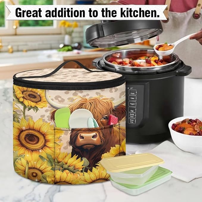 Highland Cow Electric Pressure Cooker for Picnic Sunflower Insulation Bag Reusable Pressure Cooker Storage Bag Kitchen Appliance Dust Cover, Music Note Maple Leaf
