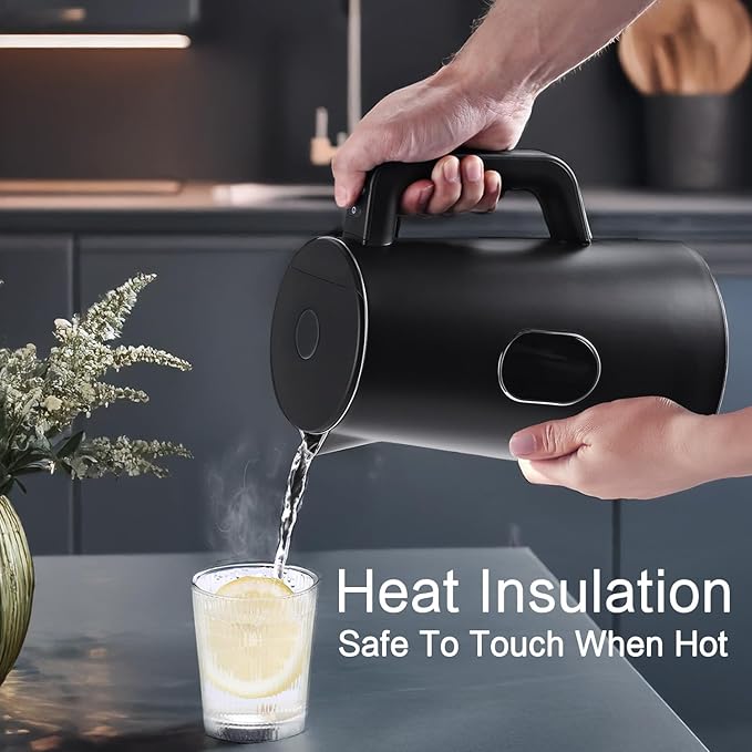 1.5L Electric Kettle Stainless Steel, Double Wall Cool Touch Teapot, Fast Boil, Precise Temperature Control, LCD Display, Auto Shut-Off, BPA-Free,Keep Warm Function, Ideal for Tea,Black