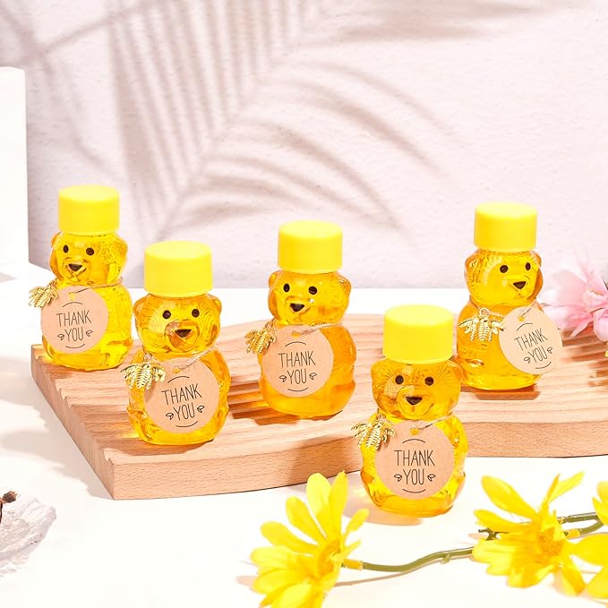 50 Pack Plastic Honey Bear Bottles Jars, 2 oz Honey Bear Cup with Lids Mini Bear Shape Empty Honey Bear Bottle Honey Containers Bulk Jam Juice Candy for Wedding Gifts Baby Shower Favors