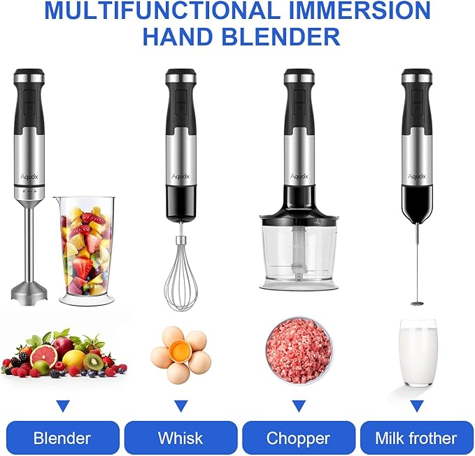 Immersion Blender 5 in 1 Handheld Blender 1500W, 20 Speed Mode&Turbo Boost, Heavy Duty Motor Electric Hand Blender with Chopper, Whisk, Frother, Beaker, for Baby Food, Sauce, Soup, Aquox