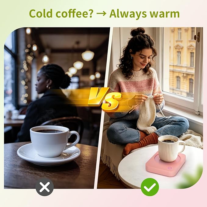 VOBAGA Coffee Mug Warmer for Desk with Auto Shut Off & 3-Temp Settings, Coffee Cup Warmer Galentines Day Gift Home Office Accessory, Perfect for Coffee, Tea, Milk (No Mug)
