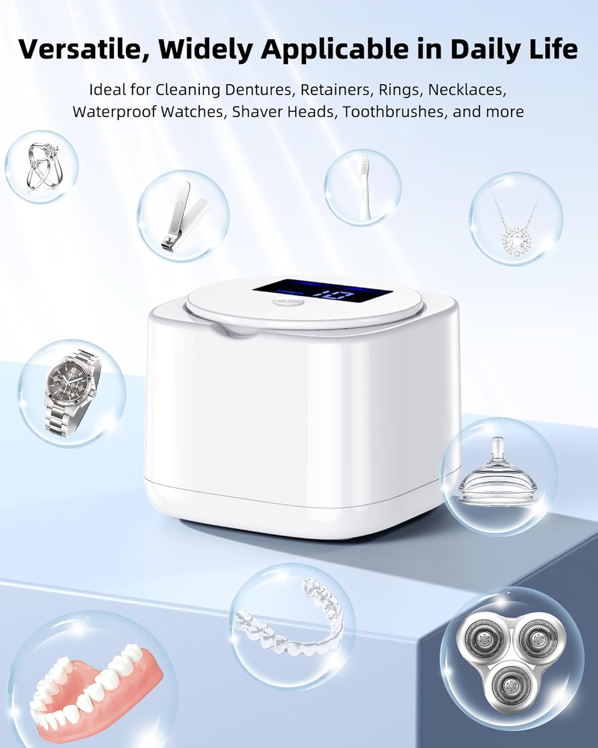 Ultrasonic Retainer Cleaner, Cordless Retainer Cleaner Machine for Dentures, Mouth Guard, Aligner, Night Guard, 45KHz 180ML Portable Dental Machine Pod for Home, Travel