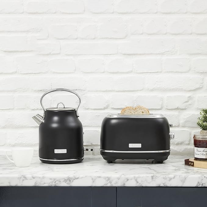 Haden Heritage 2 Slice Wide Slot Stainless Steel Toaster with Adjustable Browning Control & Non-Slip Feet, Black & Chrome